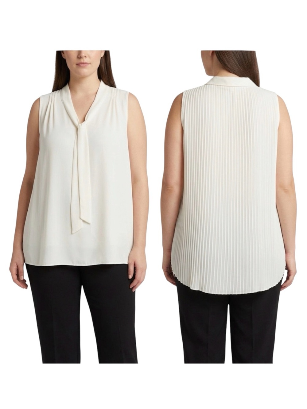 Alfani Pleated-Back Sleeveless Tie-Neck Blouse Size 14 Size Large XL White Ivory